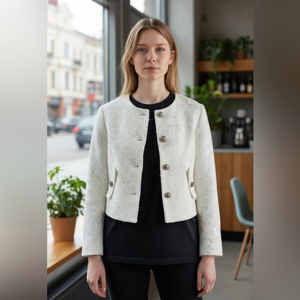 NWOT ZARA Golden Cropped Foil Blazer Jacket Size XS 2810/633 Oversized